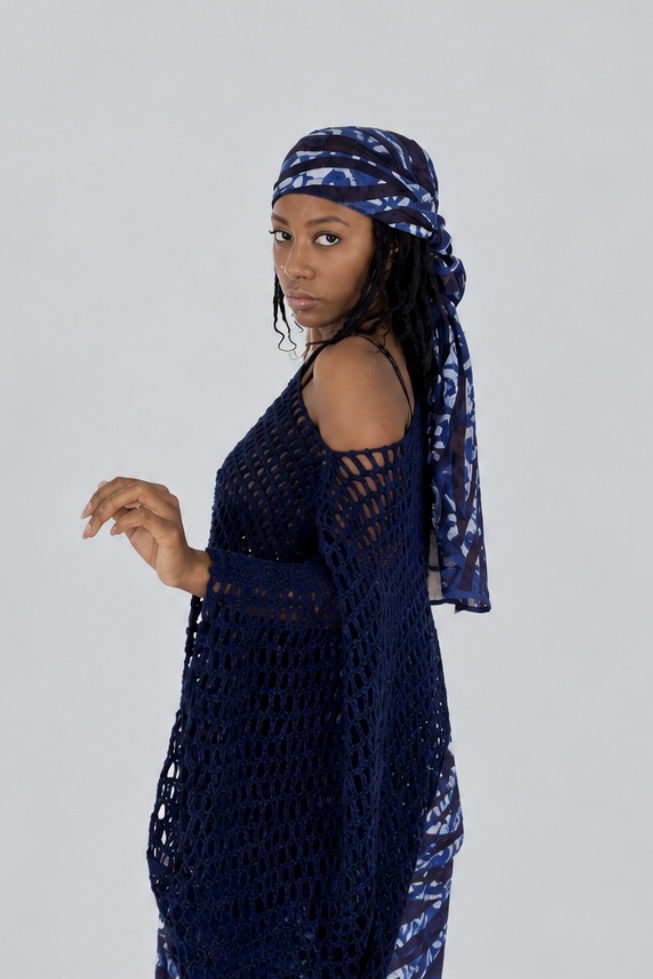 Détail boubou bleu crocheté BABOOSHKA BRAND