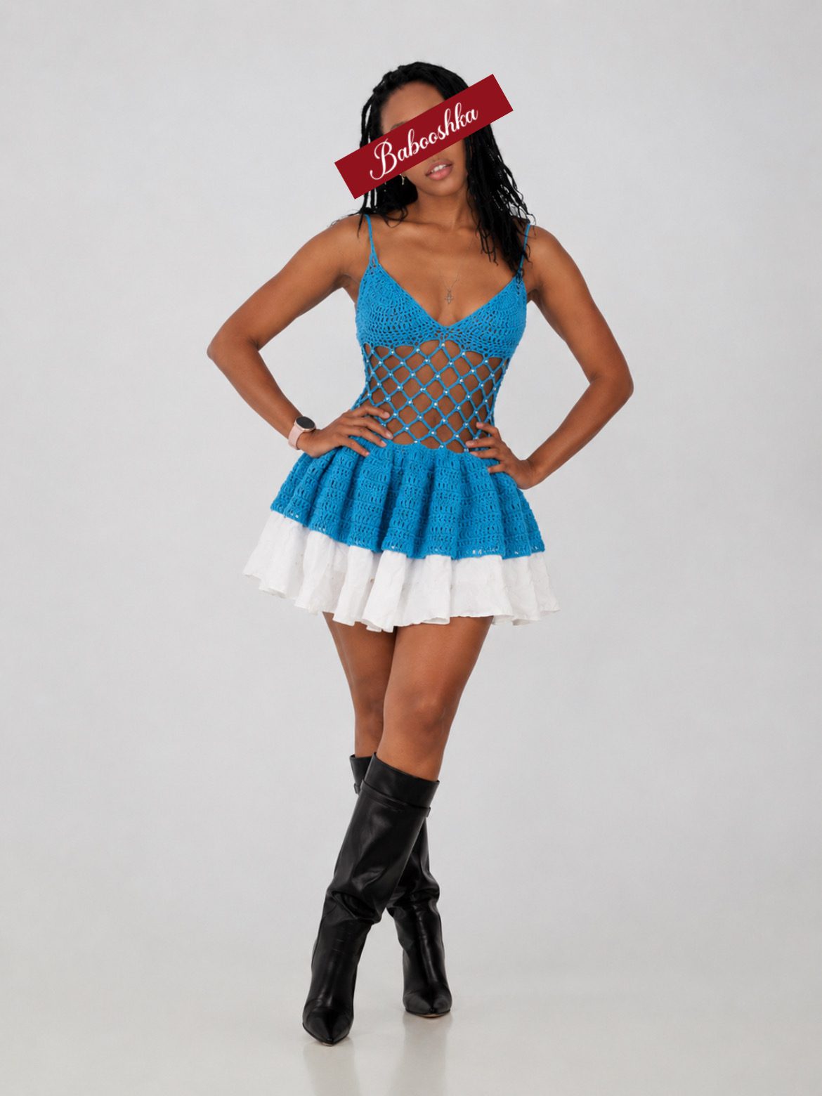 Robe mini bleue faite main BABOOSHKA BRAND